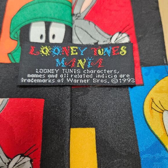 Looney Tunes Mania Mens Vintage 1993 Neck Tie Tweety Bugs Bunny Marvin Martian - Picture 3 of 4